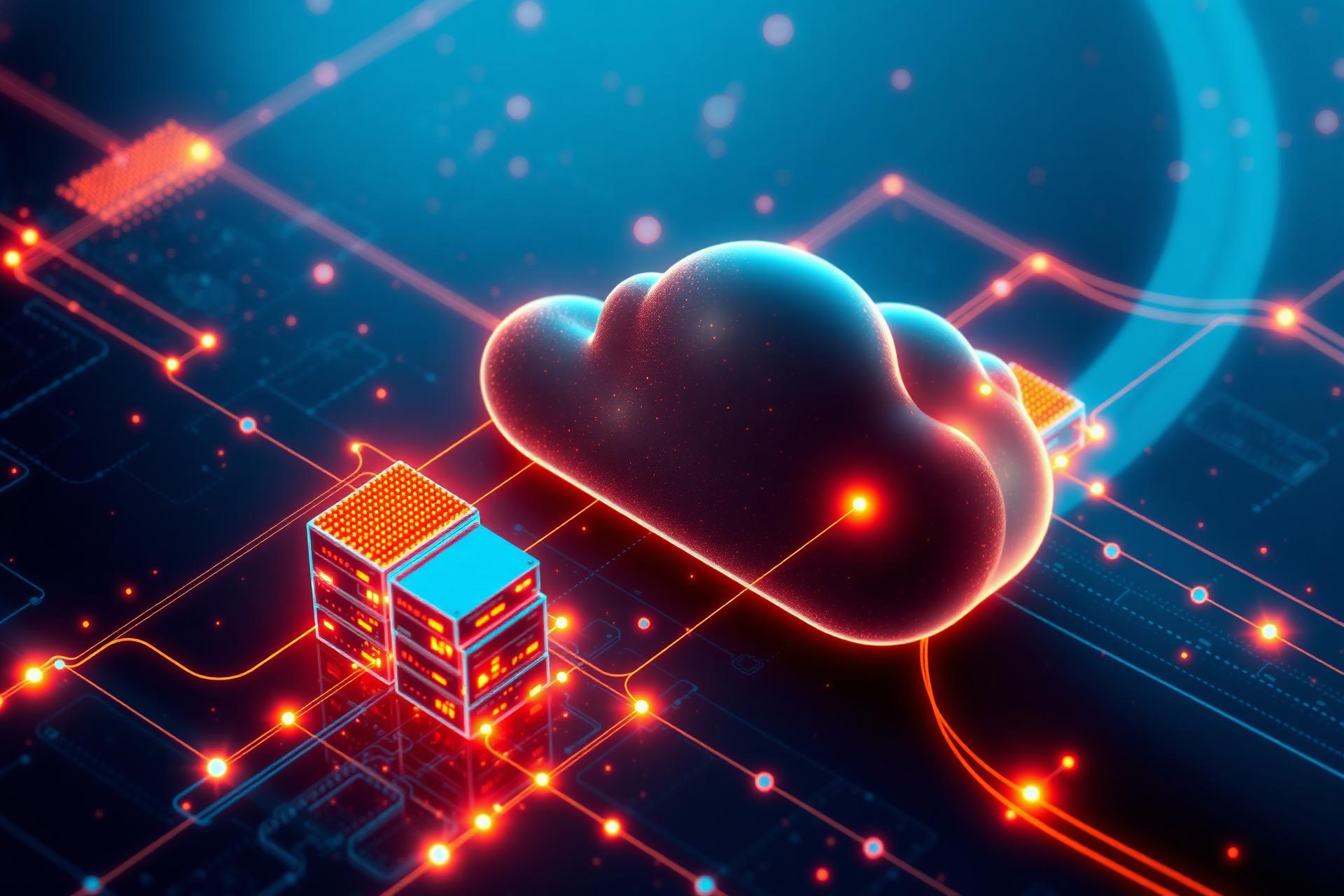 Cloud infrastructure and connected data nodes illustration