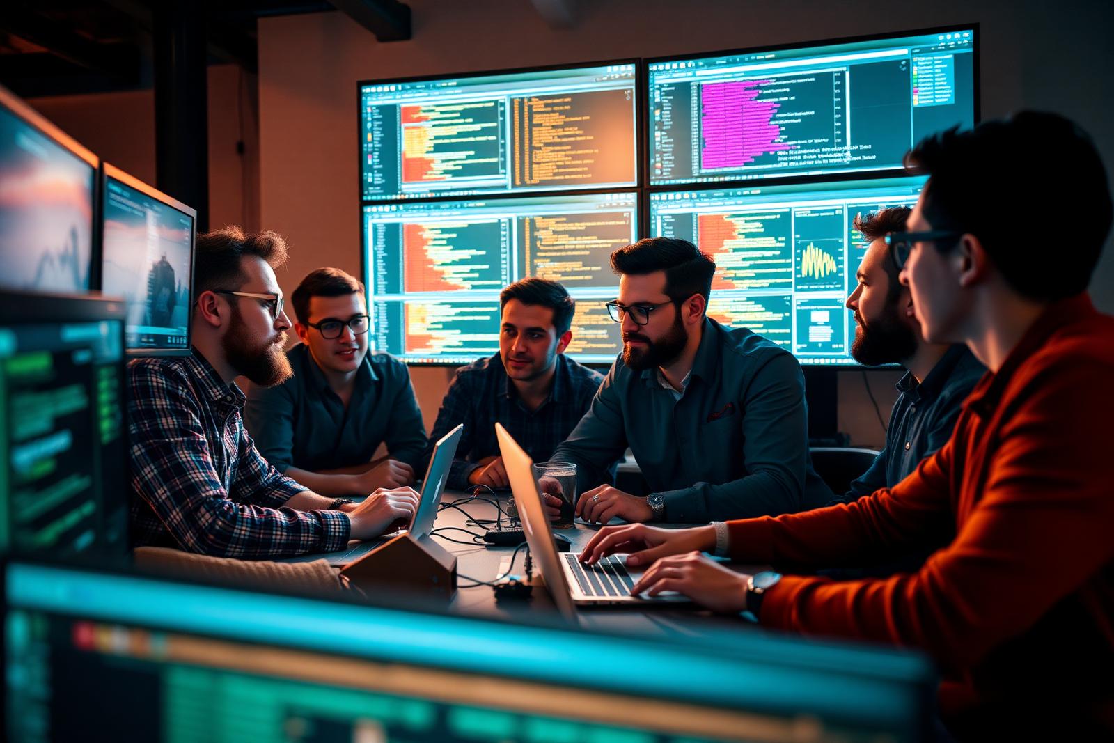 Software engineering team collaborating